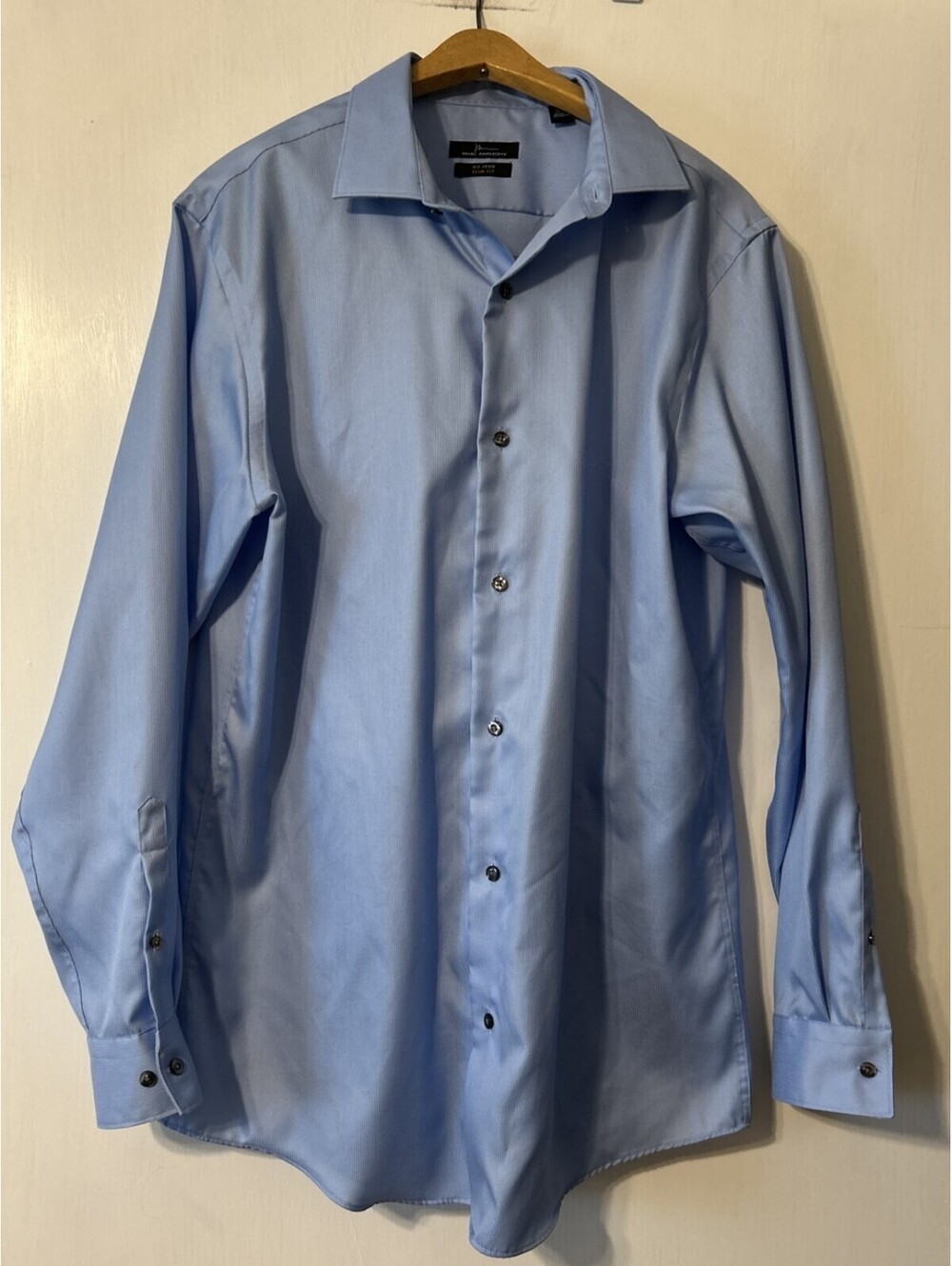 Marc Anthony No Iron Slim Fit Lt Blue Button Down Cotton Men's Shirt Large
